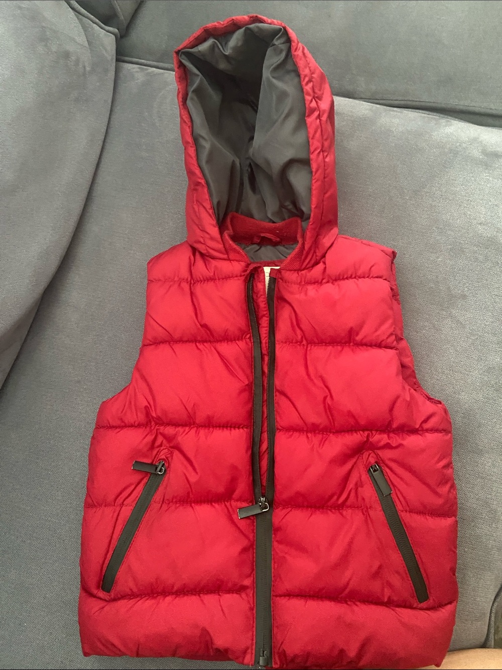 Zara Red Quilted Hooded Puffer Vest
